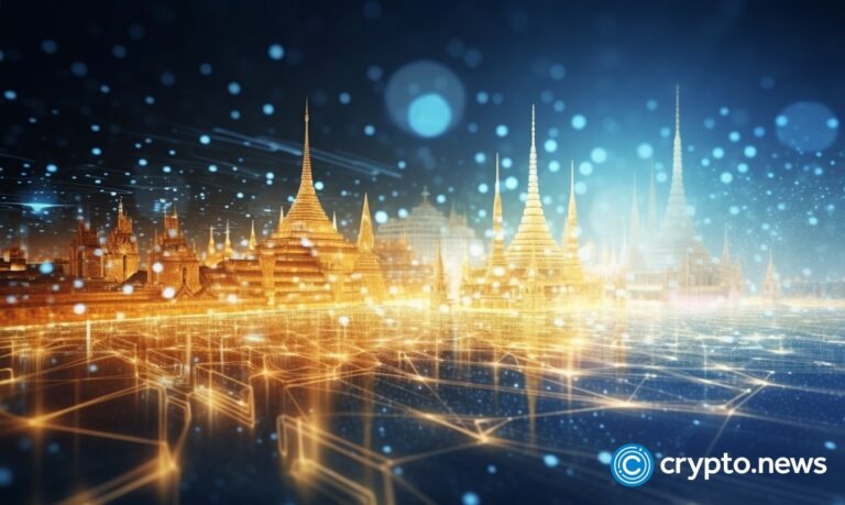 crypto news modern Thailand top side view blurry blockchain and technology background day light golden and blue col v5.2