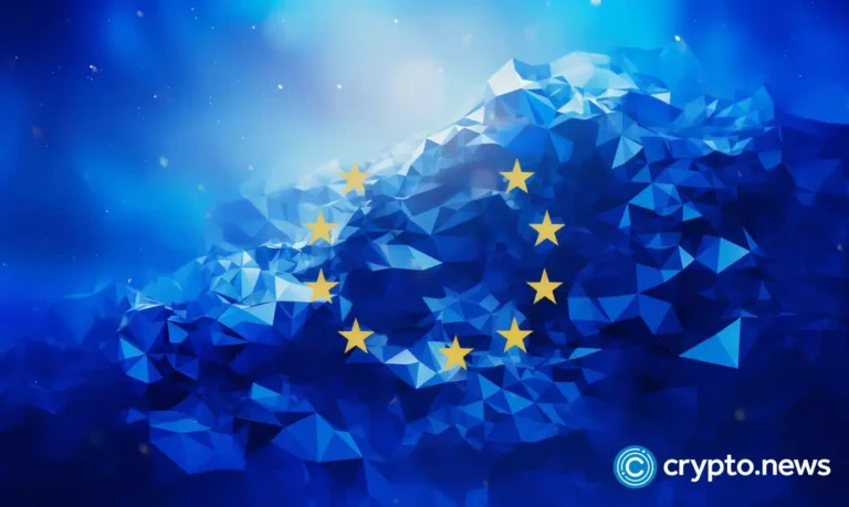 crypto news European Union Flag blockchain world background bright tones low poly style01