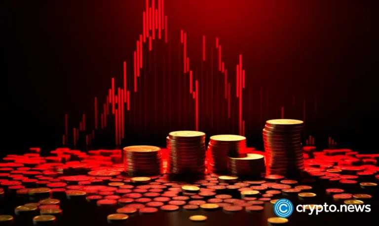 crypto news broken blank coins red trading chart is down background neon colors02