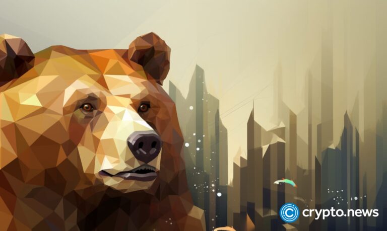 crypto news brown bear front view portrait cartoon character space background low poly style v5.2