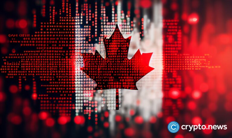 crypto news Canada flag using blockchain and artificial intelligence blurry background