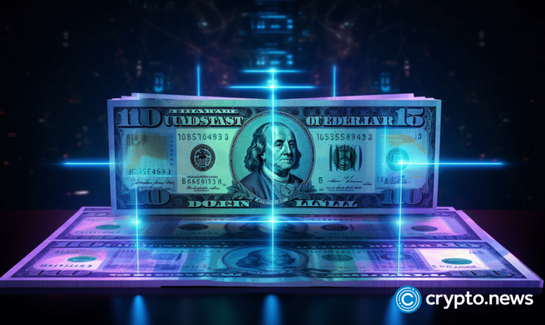 crypto news decentralized blockchain system front side view hologram dollar background v5.2