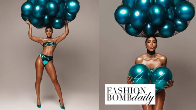 Fashion Bomb Birthday Kelly Rowland Posed for Her 44th Birthday Shoot in a Blue Metallic Custom Pajt